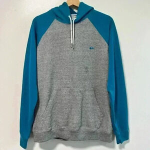 Quiksilver Men’s Raglan Sleeve Hoodie in Teal & Gray - Size Medium
